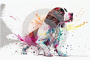 Happy pet dog watercolor illustration English springer spaniel