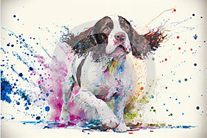 Happy pet dog watercolor illustration English Springer Spaniel
