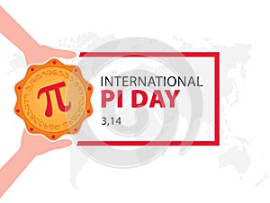 Happy Pi Day. Celebrate Pi Day. Baked Pie with Pi Symbol. March 14.