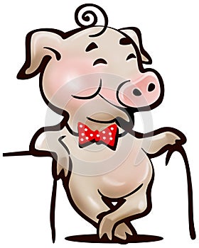 Happy pig with a cane, a simple cartoon