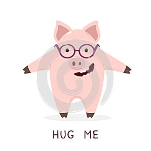 Happy Pig Says Hug Me