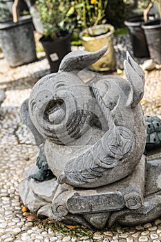 Happy pig statue at Hsi Lai Buddhist Temple, California.