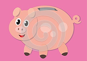Happy piggy bank isolated on pink background