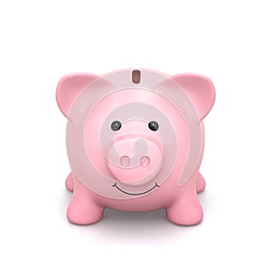 Happy piggy bank isolated on white. Clipping path included