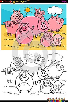 Happy pigs animal characters group color book