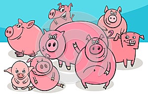 Happy pigs farm animal cartoon characters