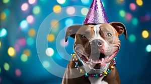 Happy pitbull dog portrait for birthday