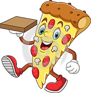 Happy pizza holding a pizza box