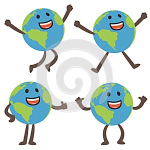 Happy Planet Earth character giving a thumbs up and celebration