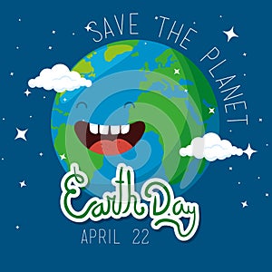 happy planet with eyes and mouth to earth day