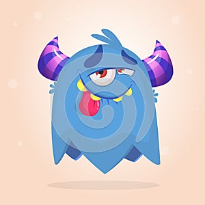 Happy pleased cartoon monster. Satisfied monster emotion. Halloween vector illustration.