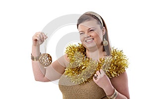 Happy plump woman at christmas time