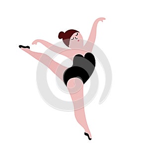 Happy plus size dancing girl. Body positive concept illustration.