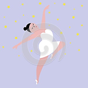 Happy plus size dancing girl. Body positive concept vector illustration.