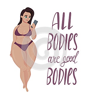 Happy plus size girl. Body positive concept.