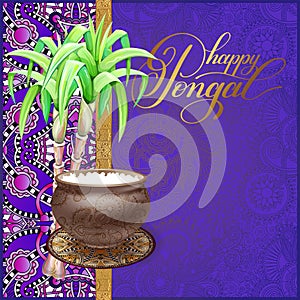 Happy Pongal greeting card to south indian harvest festival
