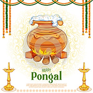 Happy Pongal Holiday Harvest Festival of Tamil Nadu South India greeting background