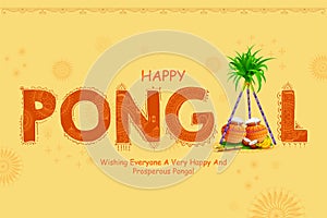 Happy Pongal Holiday Harvest Festival of Tamil Nadu South India greeting background