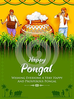 Happy Pongal Holiday Harvest Festival of Tamil Nadu South India greeting background