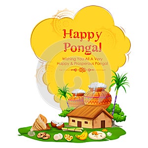 Happy Pongal Holiday Harvest Festival of Tamil Nadu South India greeting background