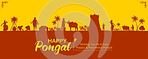Happy Pongal Holiday Harvest Festival of Tamil Nadu South India greeting background