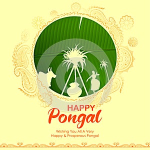 Happy Pongal Holiday Harvest Festival of Tamil Nadu South India greeting background