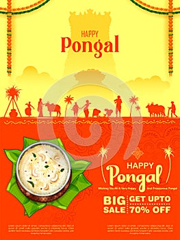 Happy Pongal Holiday Harvest Festival of Tamil Nadu South India greeting background