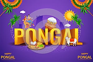 Happy Pongal Holiday Harvest Festival of Tamil Nadu South India greeting background