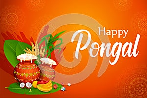 Happy Pongal Holiday Harvest Festival of Tamil Nadu South India greeting background