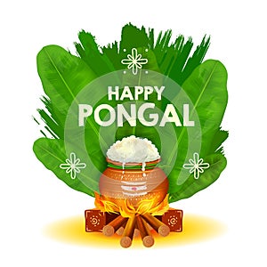 Happy Pongal Holiday Harvest Festival of Tamil Nadu South India greeting background