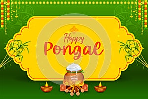 Happy Pongal Holiday Harvest Festival of Tamil Nadu South India greeting background