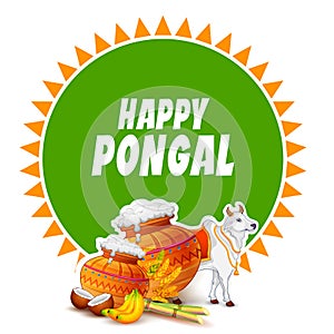 Happy Pongal Holiday Harvest Festival of Tamil Nadu South India greeting background