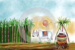 Happy pongal holiday harvest festival of tamil nadu south india greeting card design