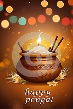 happy Pongal illustration with blur bokeh background