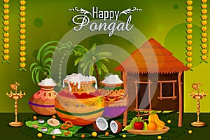 Happy Pongal religious holiday background for harvesting festival of India