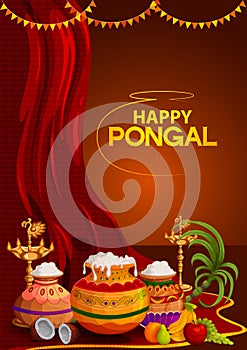 Happy Pongal religious holiday background for harvesting festival of India