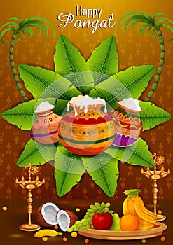 Happy Pongal religious holiday background for harvesting festival of India