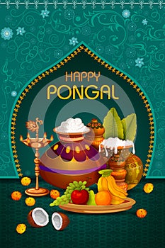 Happy Pongal religious holiday background for harvesting festival of India