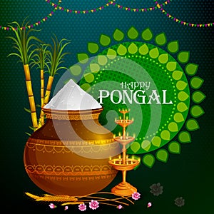 Happy Pongal religious holiday background for harvesting festival of India