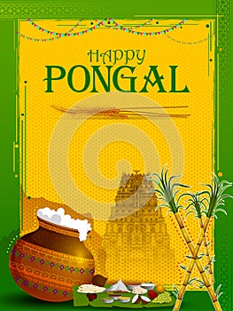 Happy Pongal religious holiday background for harvesting festival of India