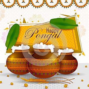 Happy Pongal religious holiday background for harvesting festival of India