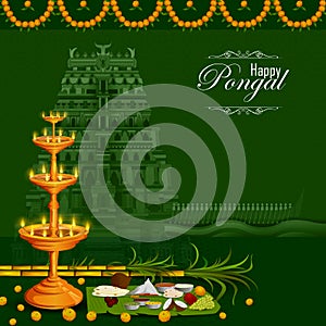 Happy Pongal religious holiday background for harvesting festival of India