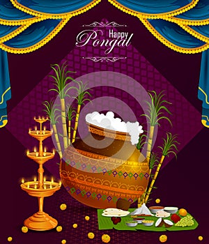 Happy Pongal religious holiday background for harvesting festival of India