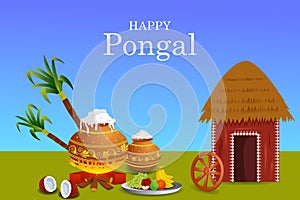 Happy Pongal religious holiday background for harvesting festival of India