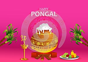 Happy Pongal religious holiday background for harvesting festival of India