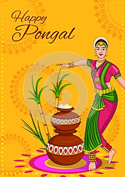 Happy Pongal religious traditional festival of Tamil Nadu India celebration background