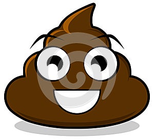 Happy poop, character, irreverent cartoon, isolated.