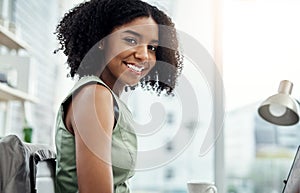 Happy, portrait and black woman in office as financial advisor for planning and asset management. Corporate, finance and