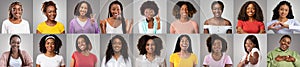 Happy Positive Black Females Posing Over Grey Coloured Backgrounds