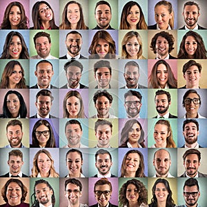 Happy and positive faces collage of business people